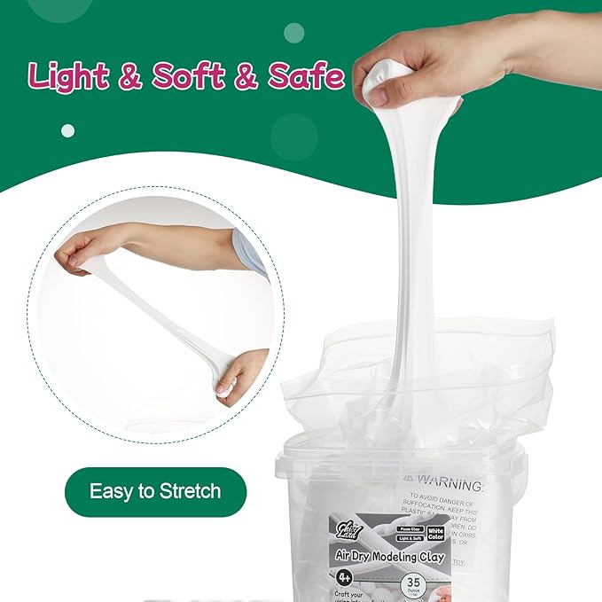 White Air Dry Modeling Clay – 35oz (1000g) Bucket, Soft Foam Clay for Kids 4+, Crafting, Sculpting, Cosplay & DIY Projects