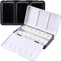 LOONENG Metal Watercolor Tin with Fold-Out Palette, Small Tray Palette with 14 Empty Half Pans for Plein Air, Acrylic and Oil Painting