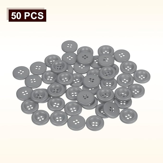 HARFINGTON 50pcs Sewing Button 15mm (5/8 Inch) 4 Holes Resin Thickened Round Crafting Replacement Buttons for Clothing DIY Crafts Decoration, Gray