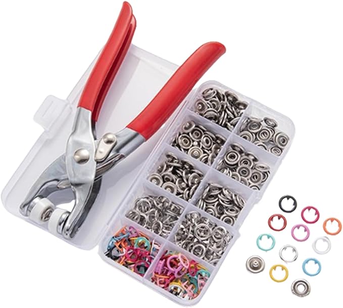 Sewing Kit with 100PCS Metal Buttons – Manual Pliers Tool Included, 9.5mm Snap Button Kit with Fastener Tool, Easy to Use, for DIY Crafts Sewing Fabric Clothes Bag Jean (Multicolor)