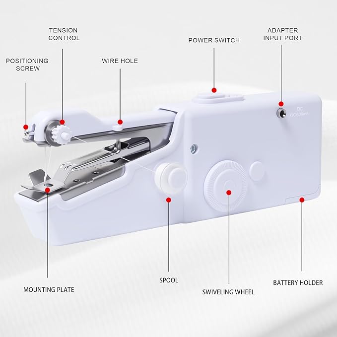 ALIBBON Handheld Sewing Machine for Beginners Portable Electric Mini Sewing Machine with Accessory Kit Small Hand Stitching Machine for DIY Clothes Home Travel Sewing Kit for Adults (White)