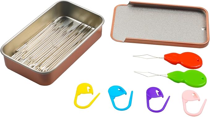 80pcs Stainless Steel Sewing Needle Set - 8 Sizes, Embroidery, Leather, Yarn with Threaders & Stitch Markers (Rose Gold 80pcs)