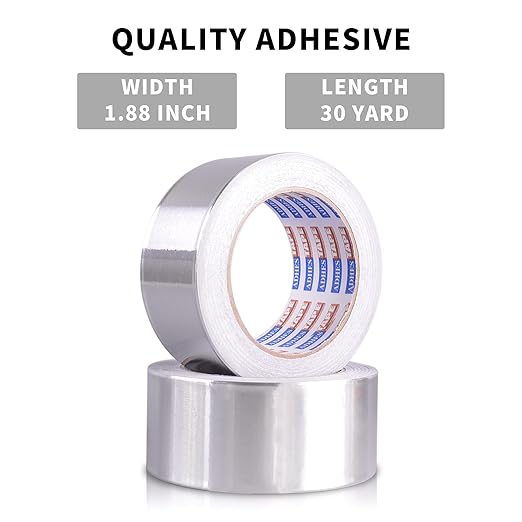 ADHES Premium Aluminum Foil Tape, 2 Rolls x 1.88 Inch x 88 Feet (Total 58 Yards), Heat Proof Tape Withstand from 80°C to 100°C, Metal Duct Tape for HVAC, Sealing & Patching, Dryer Vents Pipe