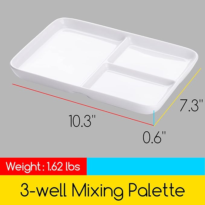 MEEDEN Ceramic Artist Paint Palette, Rectangle Porcelain Watercolor Palette, 10'' × 7'' Ceramic Mixing Tray for Gouache, Watercolor, Acrylic Painting