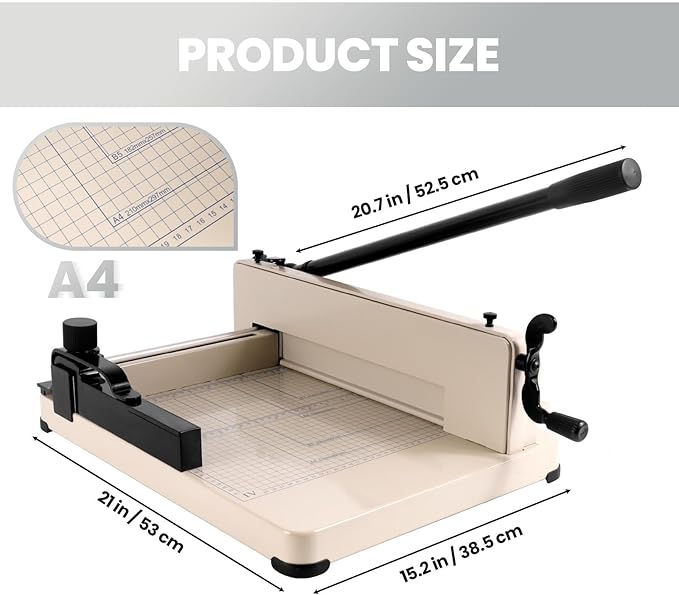 Heavy Duty 12-inch Guillotine Table Paper Cutter, White(A3), 400-Sheet Paper Cutter with Double Safety Protection for Office, School, Commercial, Larger area (12in)