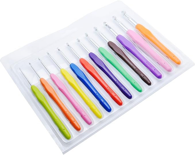 FDXGYH 12 Sizes Ergonomic Crochet Hook Set Aluminum Yarn Crochet Kit (2mm- 8mm)