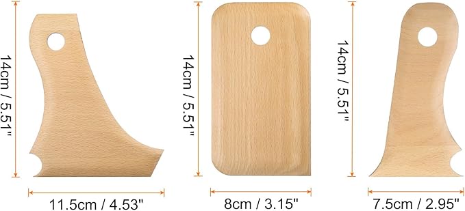HARFINGTON 3pcs Pottery Ribs Trimming Tools Beech Pottery Profile Curved Bundle Shaping Texture Rib Beech Wood for Carving Ceramics Clay