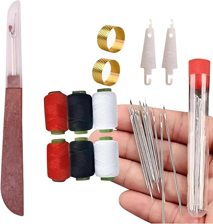 37PCS Big Eye Steel Sewing Needle Kit,Sewing Tool Set,Needles Thread Hand Repair Tools,Portable Sewing Working Kit for Beginners (2 Set*74PCS)