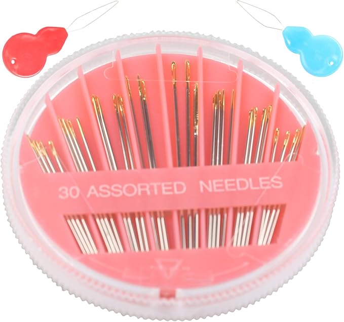 Eketirry Premium Hand Sewing Needles，2 Pack 30-Count Assorted Needles for Sewing Repair, 6 Different Sizes Sewing Needles with 2 Threaders (Pink, 2)