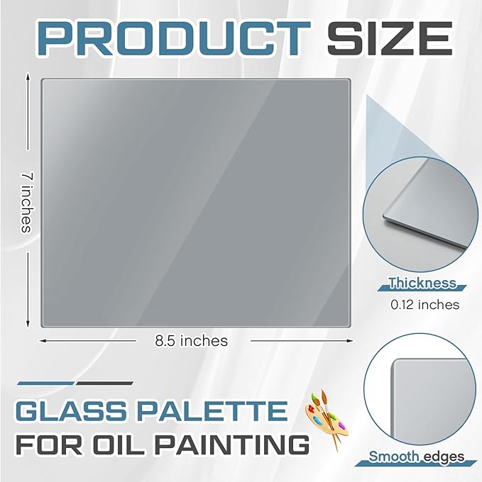 Nuanchu 1 Pcs 8.5 x 7 Inches Neutral Grey Tempered Glass Palette for Oil Painting Keeps Wet Paint Fresh Scratch Resistant Easy Clean up for Palette Artist Supplies DIY Color Mixing