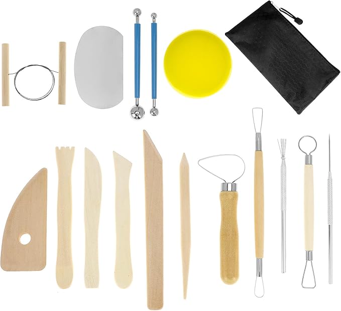 QWORK Pottery Clay Sculpting Tools, 17 Pcs Double-Sided Ceramics Carving Tool, Artists Modeling Tool for for CuttingTrimming Embossing Pattern