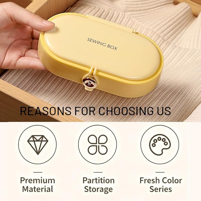 Portable Sewing Kit with 16 Color Thread Spools, Magnetic Needle Box, Scissors, Thimble, Complete Tools for Basic Repairs, Card Slot Design