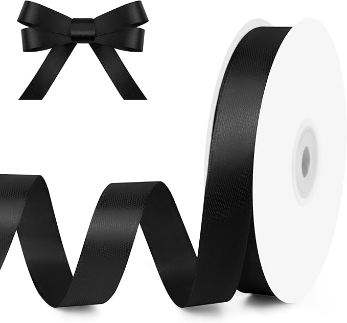 KMER LIFE 5/8" Wide x 50 Yards Black Single Faced Polyester Satin Ribbon, Black Satin Ribbon Perfect for Wedding Decor, Wreath, Crafts, Gift Wrapping & Other Projects (Black)