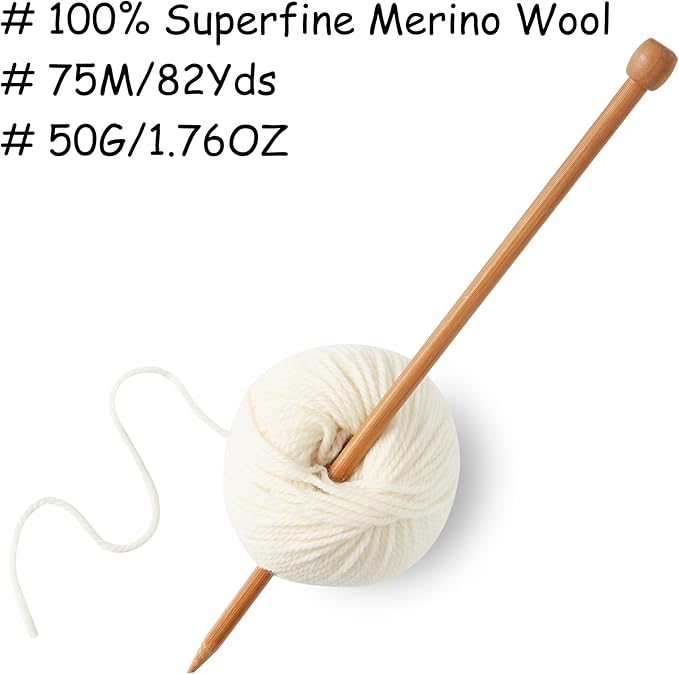 100% Merino Wool Yarn, 3-Ply Luxurious and Soft Yarn for Hand Knitting & Crocheting (Beige, 1Ball)