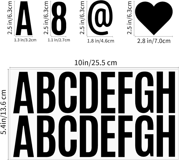 400 Pcs 24 Sheets Large Letter Mailbox Stickers 2.5 Inches Black Alphabet Number Self Adhesive Sticker for Bulletin Board, Classrooms, Scrapbooking, Poster Board, Wall Vinyl Stick On Letter