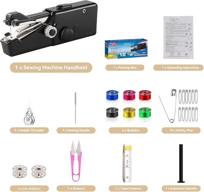 Handheld Sewing Machine CS101,Sewing Machines for Beginners,Portable Electric Mini and Samll Hand Held Sewing Machines Kit for Adults and Kids Black Set