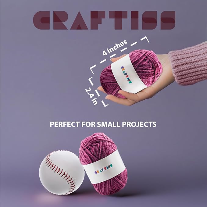 CRAFTISS 60 of 20g/0.7Oz Acrylic Yarn Mini Skeins - 2600 Yards of Soft Yarn for Crocheting and Knitting Craft Project, Assorted Starter Crochet Bulk Kit for Adults and Kids