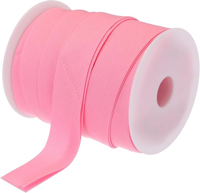 MECCANIXITY 1 Inch Double Fold Bias Tape Polyester Continuous Bulk Bias Tape for Sewing,Seaming Quilting Hemming Binding Crafts (Pink 25 Yards)