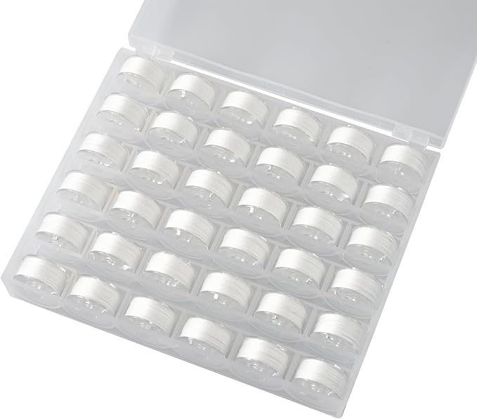 36Pcs Bobbins and Sewing Threads with Bobbin Case, Sa156 Bobbins Plastic with Case for Brother, Bro-Ther, Singer, Sewing Machine Accessories (White)