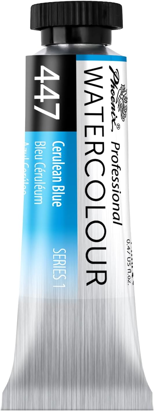 PHOENIX Professional Watercolor Paint Single Tube - 0.47 Fl Oz / 14ml - Cerulean Blue