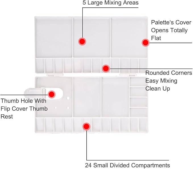 Transon Paint Palette Box 33 Wells for Mixing Gouache, Acrylic and Oil Paint with 1 Paint Brush