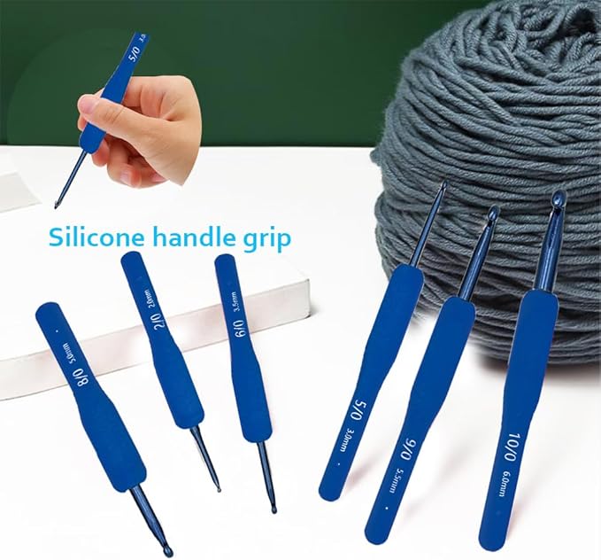 Ergonomic Crochet Hooks Set,Silicone Crochet Hook Knititng Needles for Arthritic Hands Premium Soft Grip Crochet Handles for Crocheting Yarn Craft Projects(2.0mm-6mm,Blue)