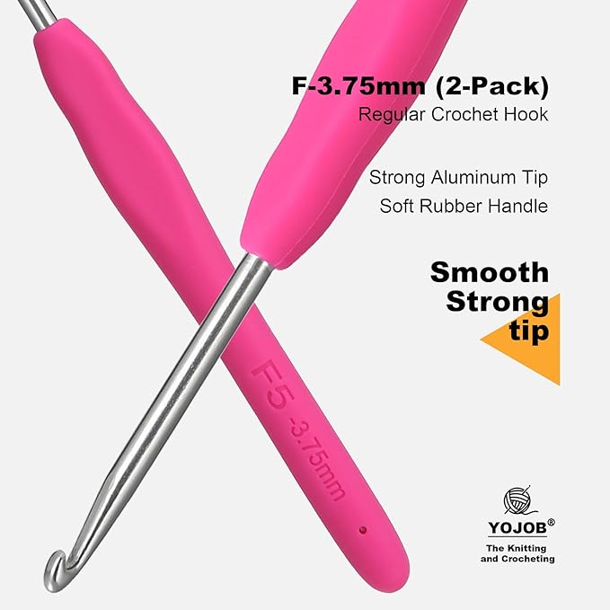 2Pcs 3.75mm Crochet Hooks, Ergonomic Crochet Hook for Arthritis and Beginners, Extra Long, Smooth, Comfortable (Size F / 3.75mm)