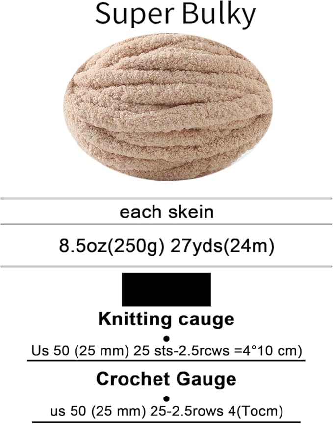 Chunky Yarn for Hand Knitting, No7 Thick Yarn, 250Grams 32Yards, Pack of 4, Perfect for Knitters and Crafters (Milk Tea Color)