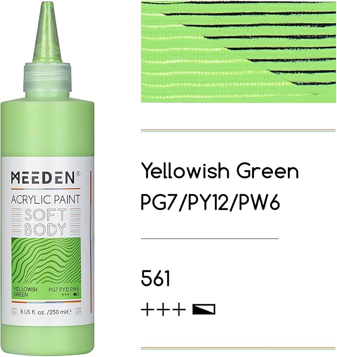 MEEDEN Soft Body Acrylic Paint: Yellow Green Light Matte Finish - 250ml/8.45oz Bulk Acrylic Colors in Ergonomic Bottle - Fluid Flow Art Paints for Artists Canvas Painting