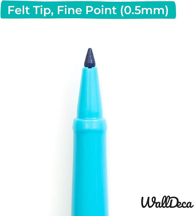 WallDeca Fine Point Felt Tip Pens (0.5mm), Vibrant Multi-Colored Writing Set With Smooth-Flowing Ink, No Bleed Markers for Journals and Note Taking, Everyday Writing and Colorful Doodling (8-Pack)