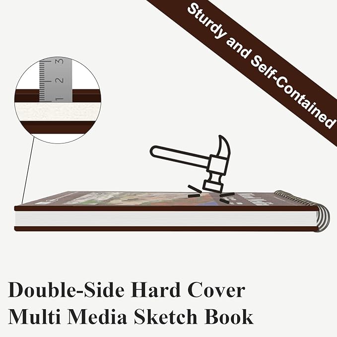 Mixed Media Sketchbook 9" x 12" - Multimedia Sketchbook Hardcover, Spiral Bound, 60 Sheets 98lb/160gsm Mixed Media Paper, Watercolor Sketch Books for Artist Supplies, Painting, Drawing & Art Supplies.