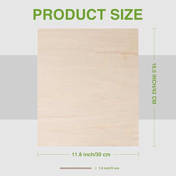 ROBOTIME 6-Pack Laser Wood Sheets 1/8" - 12 x 16 x 1/8 Inch - Basswood 2Pcs & Walnut 2Pcs & Birch 2Pcs - 3mm Plywood Sheets for Laser Cutting, Engraving & Wood Burning (Pyrography)