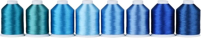Simthread Blue Embroidery Thread – 8 Shades Compatible with Madeira Colors, 550 Yards Each, 40WT Polyester, for Brother, Babylock, Janome, Singer & Other Machines