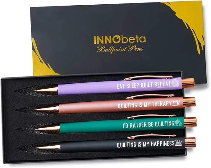 InnoBeta Quilting Gifts Ballpoint Pen Set of 4, Gifts for Quilters on Birthday and Christmas