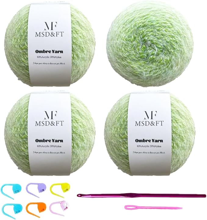 MSD&FT Ombre Yarn, 80% Acrylic 20% Nylon Blend, Pink Gradient, 4-Pack (Greenery)
