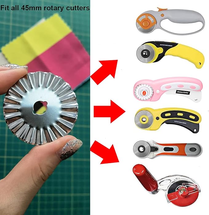 45mm Rotary Cutter Blades, Wavy Replacement Blade, Pinking Rotary Blades Refill 45mm,Fits Fiskars,OLFA,Martelli,Dremel,Truecut,DAFA,Paper Cutting Blades Refill for Quilting Scrapbooking Sewing,5 Pack