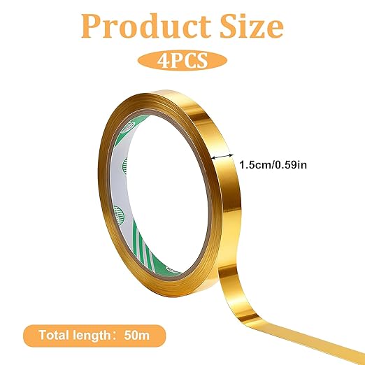 3 Rolls Gold Tape for Crafts, 0.6 Inch Gold Tape Self Adhesive Golds Mirror Tapes Metallic Tapes DIY Golds Graphic ArtTape for Wall Decor TV Frame Crafts Decoration and Gift Box Wrapping