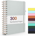 Forvencer Lined Spiral Journal Notebook with 300 Numbered Pages, A5 Thick Journals for Writing with 100GSM Paper, Hardcover Notebooks with Contents for Work, School, Women, Men, Grey