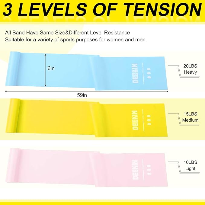 DEEKIN 10 Pcs Resistance Bands Professional Exercise Elastic Bands Latex-Free Yoga Starter Set for Pilates, Physical Therapy, Strength Training, Yoga, Working Out for Women Home Gym