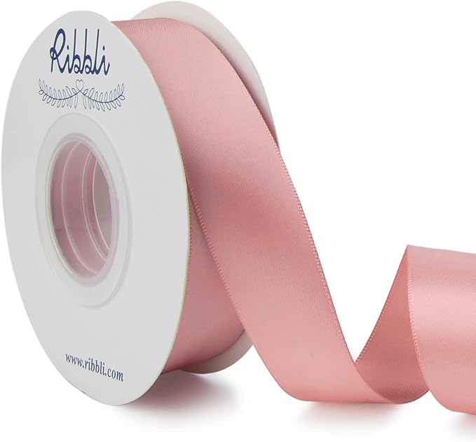 Ribbli Rose Gold Double Faced Satin Ribbon,1” x Continuous 25 Yards,Use for Craft Bows Bouquet, Gift Wrapping, Wedding Decoration, Floral Arrangement