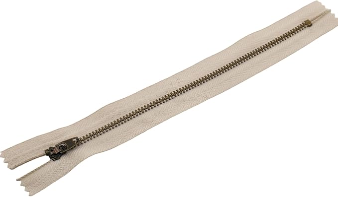 Leekayer 3# Jeans Zipper 7 Inch Antique Brass Metal Zipper 17.78cm Close End Zippers 6pcs,(Beige-Brass)
