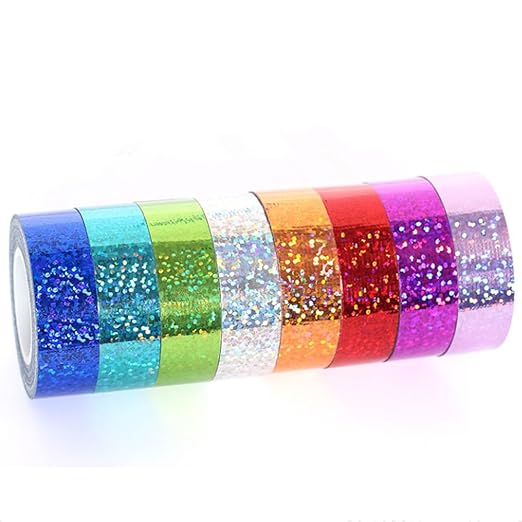 Glitter Prism Tape Strong Adhesive Holographic Sparkle Washi Tape Reflective Glitter Sparkle Tape Sparkle Decorative Tape Sparkle Masking Tape Glitter Crafting Tape (8 Rolls, 0.6in x16.5ft)