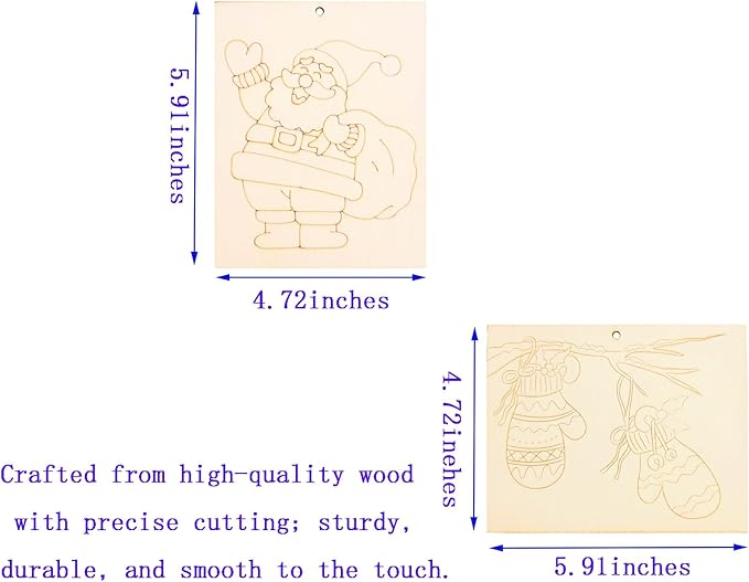 Piatoeke 16PCS 5.9×4.7in Unfinished Wooden Christmas Cutouts Board for Kids Painting, Wood Crafts DIY Fun Things to Paint and Hang (Christmas)