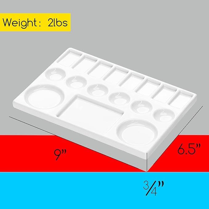 MEEDEN Studio Ceramic Paint Palette, Porcelain Watercolor Palette for Artists Painting, Acrylic Gouache Watercolor Mixing Tray,17-Well 9 x 6.5 Inch