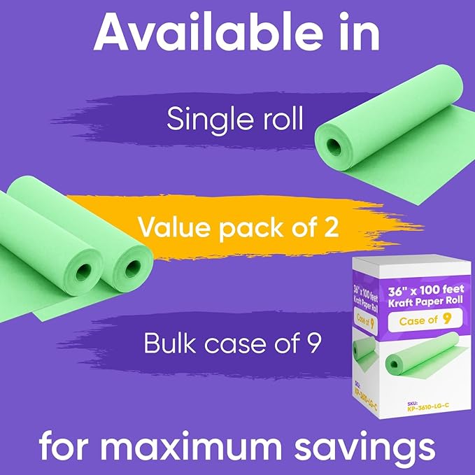 36" x 1200" (100 ft) Light Green Kraft Paper Roll (Value Pack of 2), 45 lbs Thickness, Made in USA Colored Kraft Paper for School, Bulletin Board - Odorless, Non-Toxic, Safe for Kids