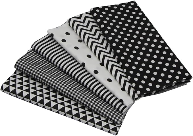 6Pcs Cotton Fabric Squares 20x20 Inch (50x50cm) Pre-Cut Quilt Squares Sheets Patterns Craft Cotton Fabric Bundle for Sewing Quilting Patchwork Crafting Home Décor Handwork (Black)