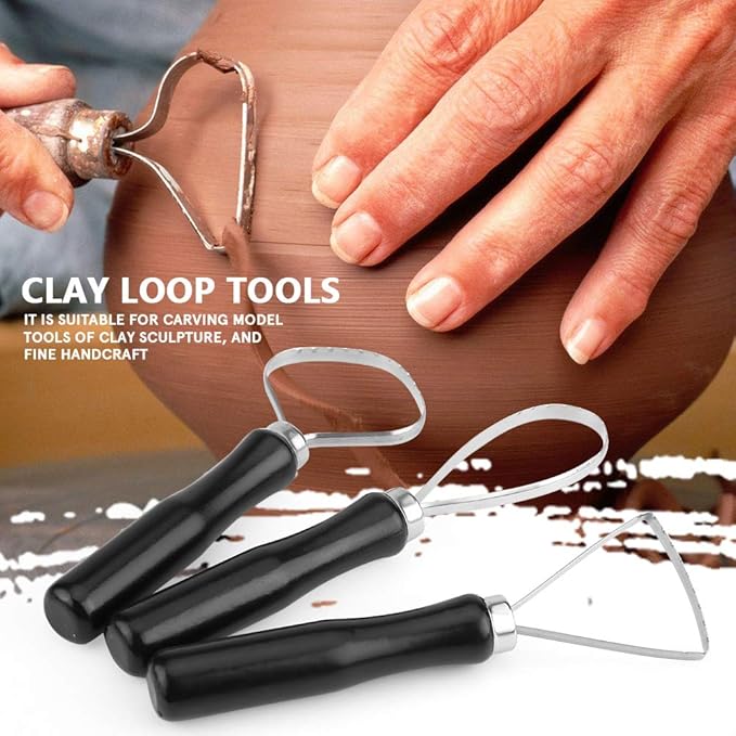 KooingTech Clay Tools, Clay Sculpting Tools 3 PCS, Clay Carving Tools with Handmade Handle Wooden Sculpture Tools, Pottery Sculpting Tools, Sawtooth Steel Pottery Tools for Carving