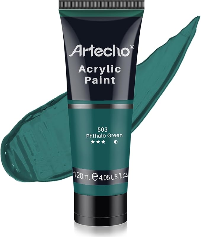 Artecho Green Acrylic Paint, Phthalo Green Paint (120ml / 4.05oz) Tubes, Art Craft Paints for Canvas, Rock, Stone, Wood, Fabric, Art Supplies