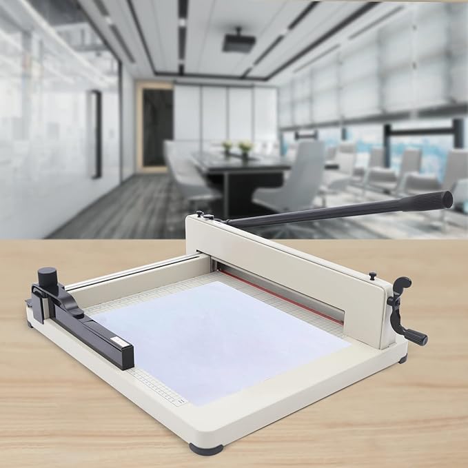 Heavy Duty Guillotine Paper Cutter Manual Paper Slicer Trimmer for Card Film Fabric Cardstock Soft PVC Up to 17in Width, with Precise Grid and Scale, 0.1-36mm Cutting Thickness