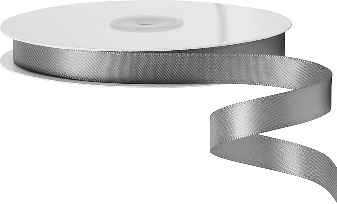 LIUYAXI Silver Satin Ribbon, Double Faced 5/8" X Continuous 25 Yards Ribbons Perfect for Gift Wrapping Bows Bouquet Wedding Craft and More